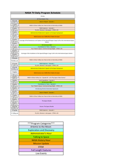 NASA Television Schedule (Week of March 9TH)