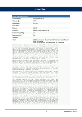 Utskriftsdato 29.8.2021 COSL Drilling Europe AS Innsendt Dato: 07.07