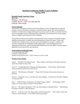 Stanford Continuing Studies Course Syllabus Spring 2018