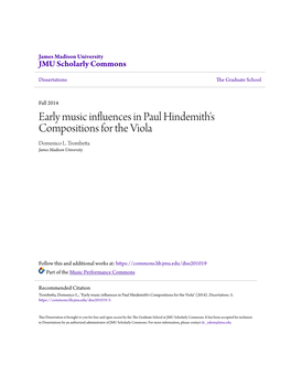 Early Music Influences in Paul Hindemith's Compositions for the Viola Domenico L