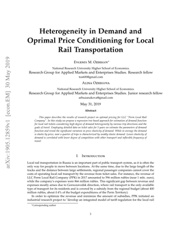Heterogeneity in Demand and Oprimal Price Conditioning for Local Rail Transportation