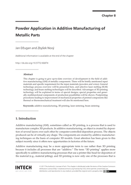 Powder Application in Additive Manufacturing of Metallic Parts Metallic Parts