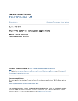 Improving Boron for Combustion Applications