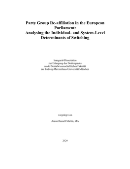 Party Group Re-Affiliation in the European Parliament: Analysing the Individual- and System-Level Determinants of Switching