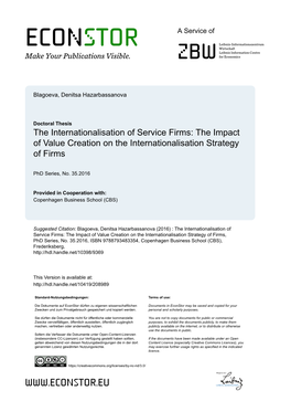 The Internationalisation of Service Firms: the Impact of Value Creation on the Internationalisation Strategy of Firms