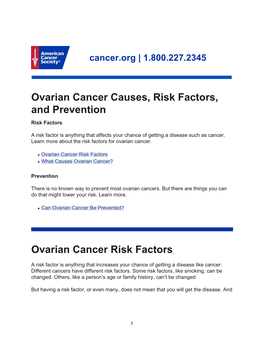 Ovarian Cancer Causes, Risk Factors, and Prevention Risk Factors