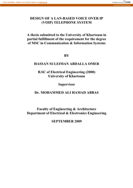 Design of a Lan-Based Voice Over Ip (Voip) Telephone System