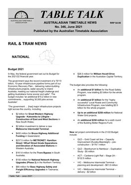 TABLE TALK AUSTRALASIAN TIMETABLE NEWS RRP $4.95 No