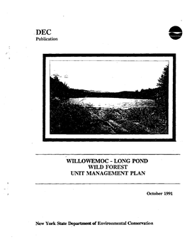 1991 Willowemoc Wild Forest Unit Management Plan