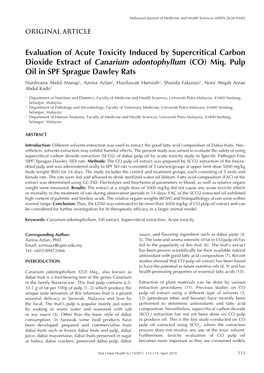 Evaluation of Acute Toxicity Induced by Supercritical Carbon Dioxide Extract of Canarium Odontophyllum (CO) Miq