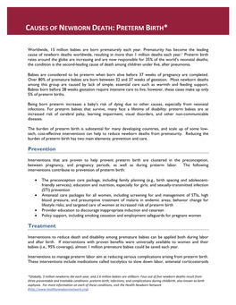 Causes of Newborn Death:Preterm Birth*