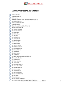2010 Topps Baseball Set Checklist