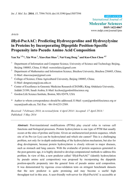 Ihyd-Pseaac: Predicting Hydroxyproline and Hydroxylysine in Proteins by Incorporating Dipeptide Position-Specific Propensity Into Pseudo Amino Acid Composition