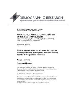 Is There an Association Between Marital Exogamy of Immigrants and Nonmigrants and Their Mental Health? a Two-Partners Approach