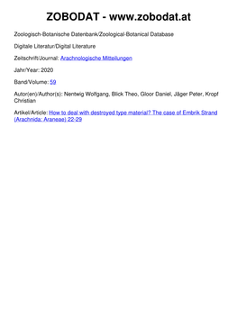 The Case of Embrik Strand (Arachnida: Araneae) 22-29 Arachnologische Mitteilungen / Arachnology Letters 59: 22-29 Karlsruhe, April 2020