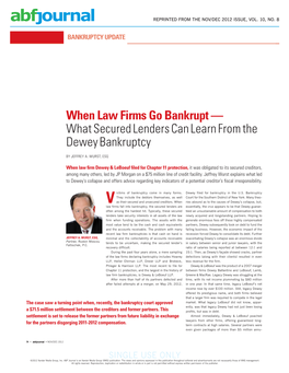 When Law Firms Go Bankrupt — What Secured Lenders Can Learn from the Dewey Bankruptcy