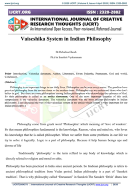 Vaiseshika System in Indian Philosophy