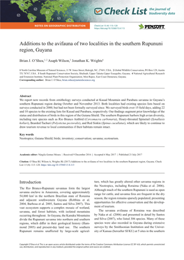 Additions to the Avifauna of Two Localities in the Southern Rupununi Region, Guyana 17