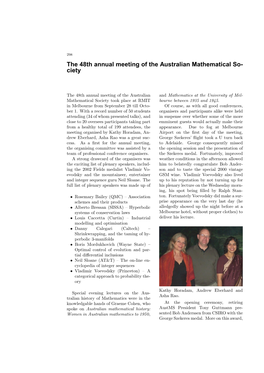 The 48Th Annual Meeting of the Australian Mathematical Society