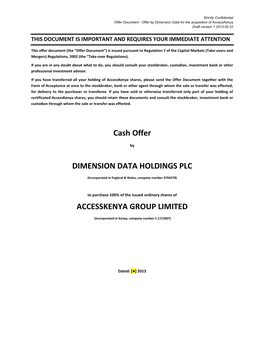 Cash Offer DIMENSION DATA HOLDINGS PLC ACCESSKENYA