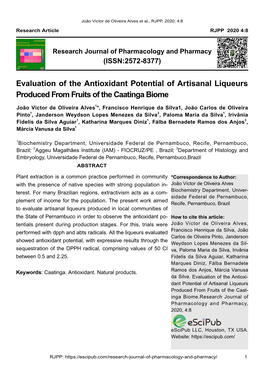 Evaluation of the Antioxidant Potential of Artisanal Liqueurs Produced from Fruits of the Caatinga Biome
