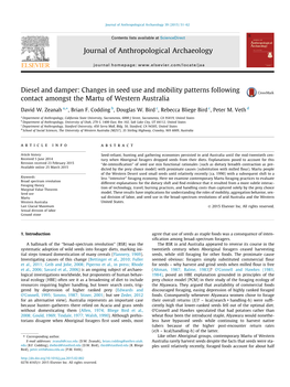 Diesel and Damper: Changes in Seed Use and Mobility Patterns Following Contact Amongst the Martu of Western Australia ⇑ David W