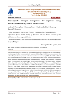 Field-Specific Nitrogen Management for Sugarcane Using Electrical Conductivity In-Situ Measurements