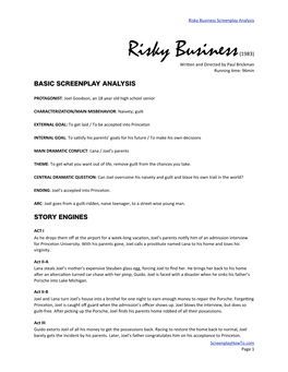 Risky Business Script Analysis