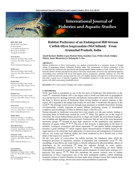 Habitat Preference of an Endangered Hill Stream Catfish Olyra Longicaudata