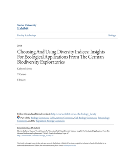 Choosing and Using Diversity Indices: Insights for Ecological Applications from the German Biodiversity Exploratories Kathyrn Morris