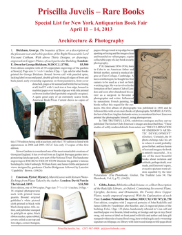 Rare Books Special List for New York Antiquarian Book Fair April 11 – 14, 2013