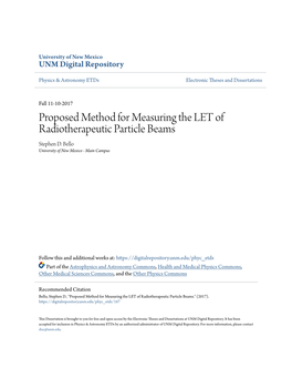 Proposed Method for Measuring the LET of Radiotherapeutic Particle Beams Stephen D