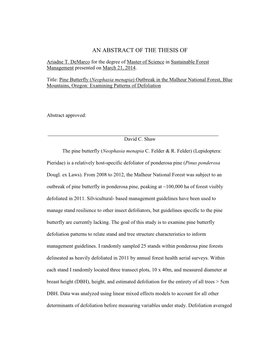 Pine Butterfly (Neophasia Menapia) Outbreak in the Malheur National Forest, Blue Mountains, Oregon: Examining Patterns of Defoliation