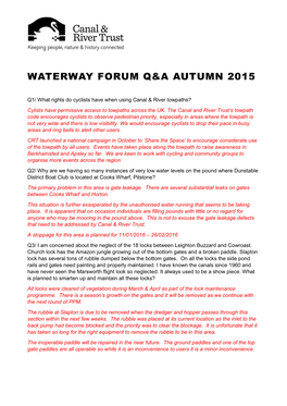 Waterway Forum Q&A Autumn 2015