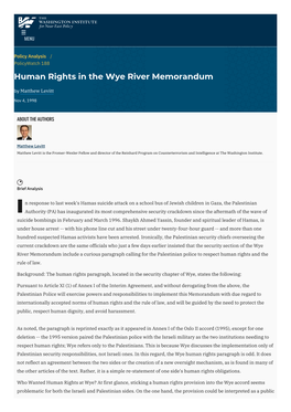 Human Rights in the Wye River Memorandum | the Washington Institute