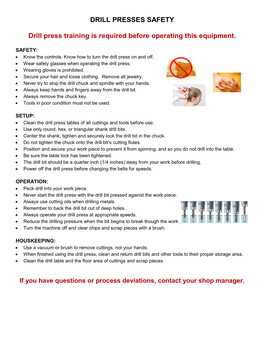 DRILL PRESSES SAFETY Drill Press Training Is Required Before Operating