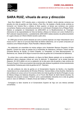 SARA RUIZ, Vihuela De Arco Y Dirección