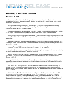 Anniversary of Radiocarbon Laboratory