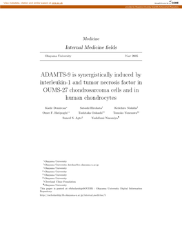 ADAMTS-9 Is Synergistically Induced by Interleukin-1 and Tumor Necrosis Factor in OUMS-27 Chondrosarcoma Cells and in Human Chondrocytes