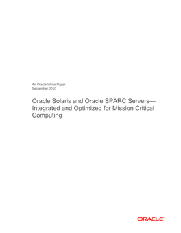 Oracle Solaris and Oracle SPARC Systems—Integrated and Optimized for Mission Critical Computing