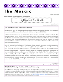 The Mosaic October 2015 Edition Monthly Newsletter from the Department of Multicultural Life