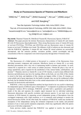 Study on Fluorescence Spectra of Thiamine and Riboflavin YANG