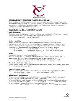 Meat & Pareve Appetizer Platter Selections