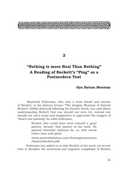 2 “Nothing Is More Real Than Nothing” a Reading of Beckett's