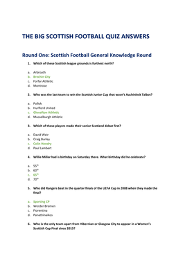 The Big Scottish Football Quiz Answers