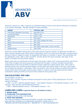 ADVANCED ABV Content Contributed by Jenny Parker, Imperial Beverage