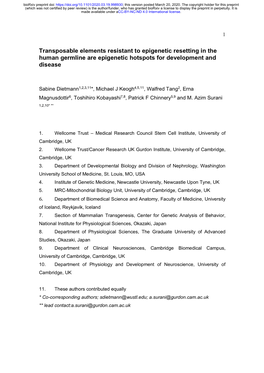 Transposable Elements Resistant to Epigenetic Resetting in the Human Germline Are Epigenetic Hotspots for Development and Disease