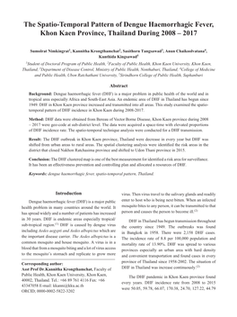 The Spatio-Temporal Pattern of Dengue Haemorrhagic Fever, Khon Kaen Province, Thailand During 2008 – 2017