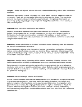 Analysis - Identify Assumptions, Reasons and Claims, and Examine How They Interact in the Formation of Arguments