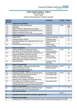 PUBLIC 28 January 2015 13:30 - 15:00 Clarence Wing Boardroom, St Mary’S Hospital